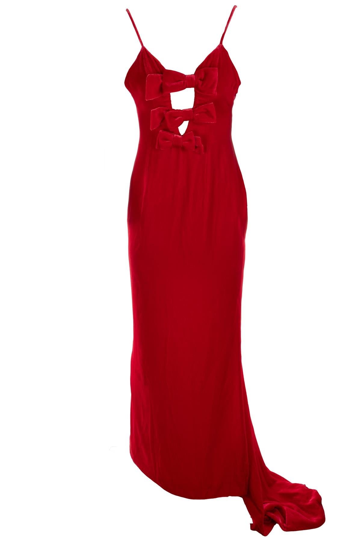 ALESSANDRA RICH RED VELVET MAXI DRESS IT 40