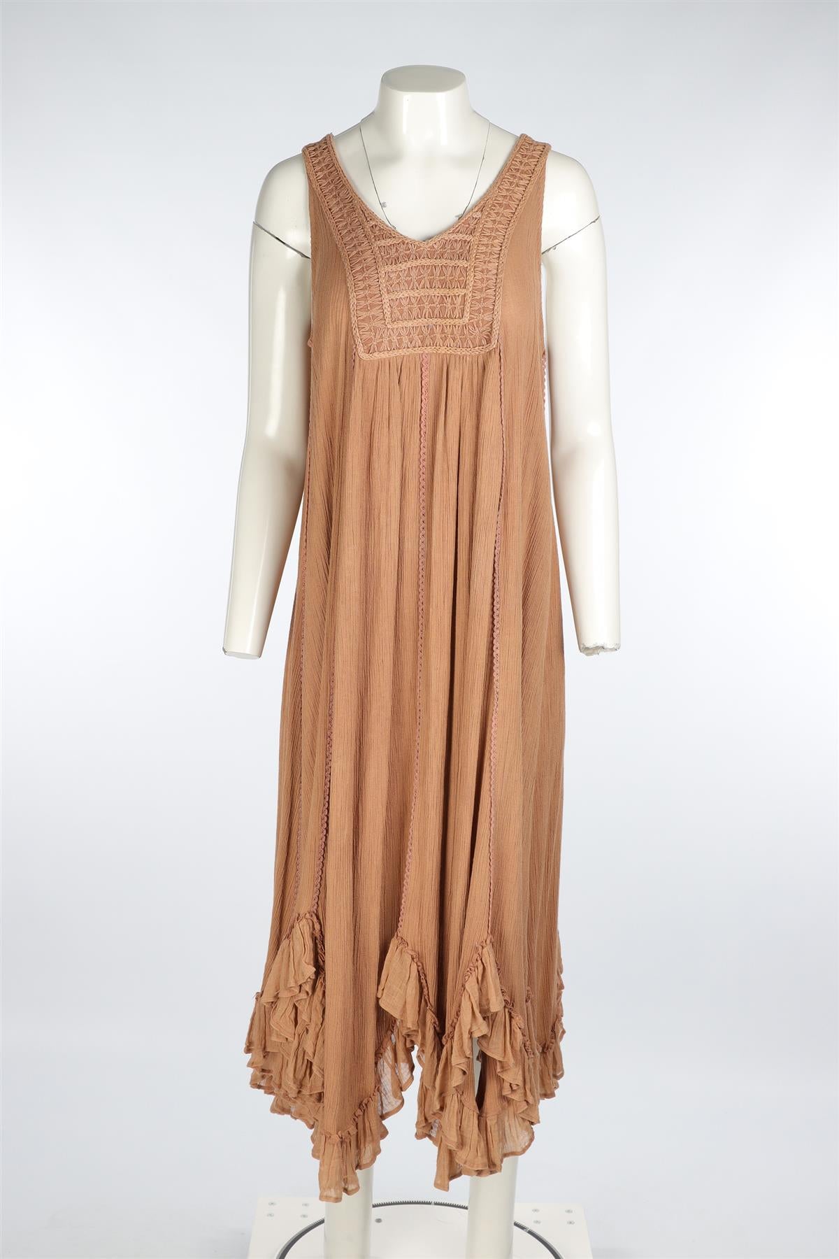 MES DEMOISELLES TAN COTTON MAXI DRESS FR 38 UK 10