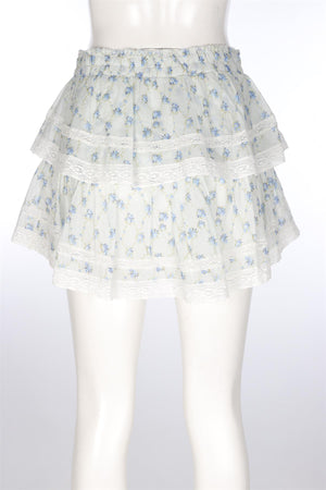 LOVESHACKFANCY BLUE COTTON MINI SKIRT MEDIUM