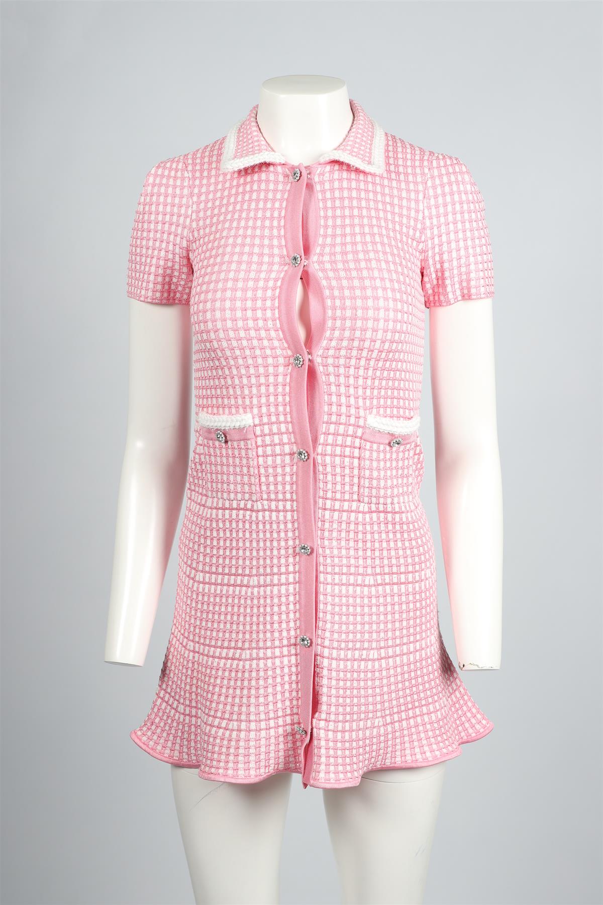 SELF-PORTRAIT PINK KNIT MINI DRESS UK 10