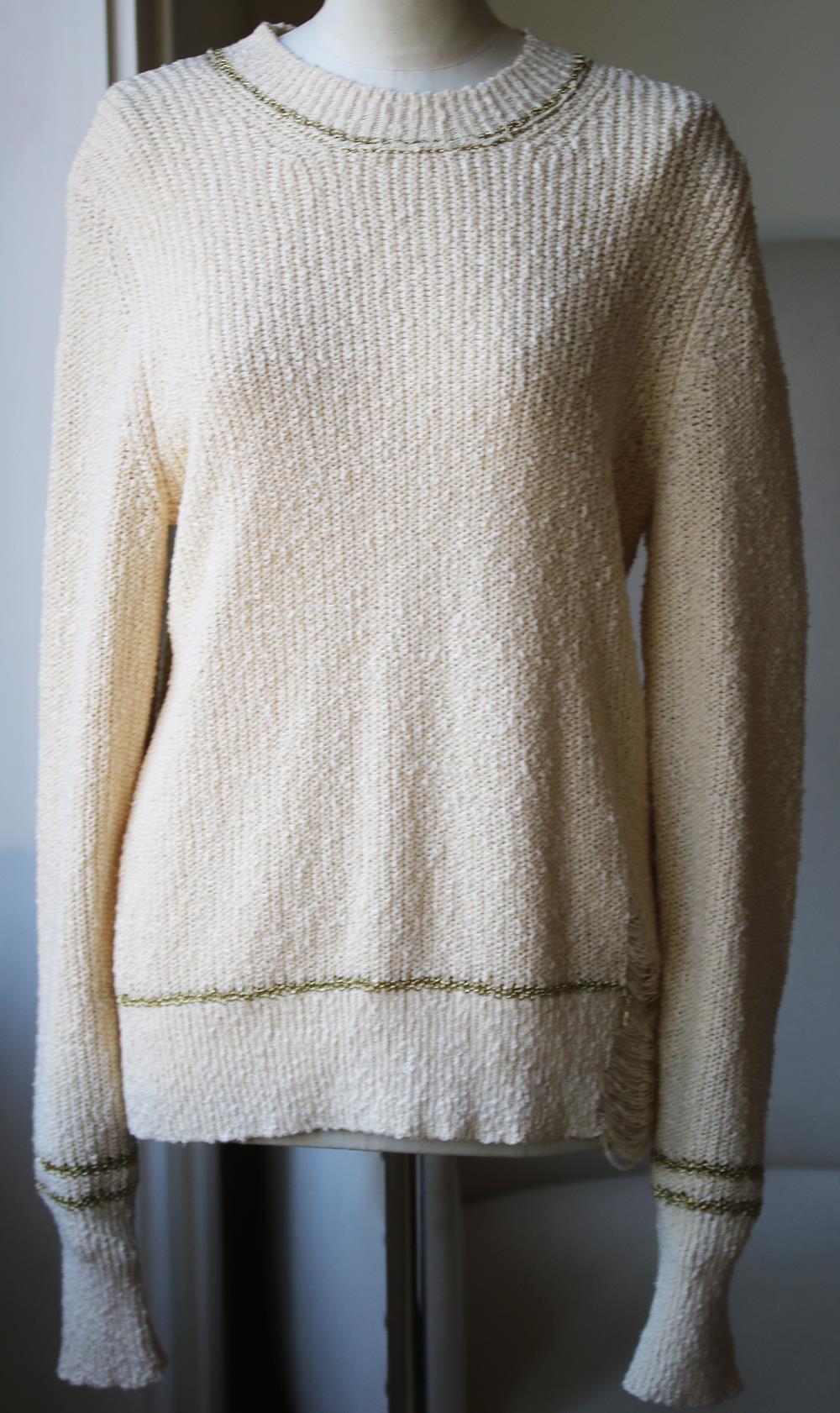 RAQUEL ALLEGRA METALLIC DISTRESSED COTTON BLEND SWEATER UK 12