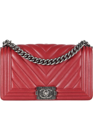 CHANEL RED 2016 BOY MEDIUM LEATHER SHOULDER BAG