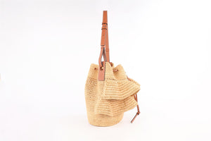 LOEWE X PAULA'S IBIZA BEIGE BALLOON RAFFIA SHOULDER BAG