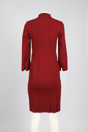 AKRIS RED WOOL BLEND MIDI DRESS SMALL