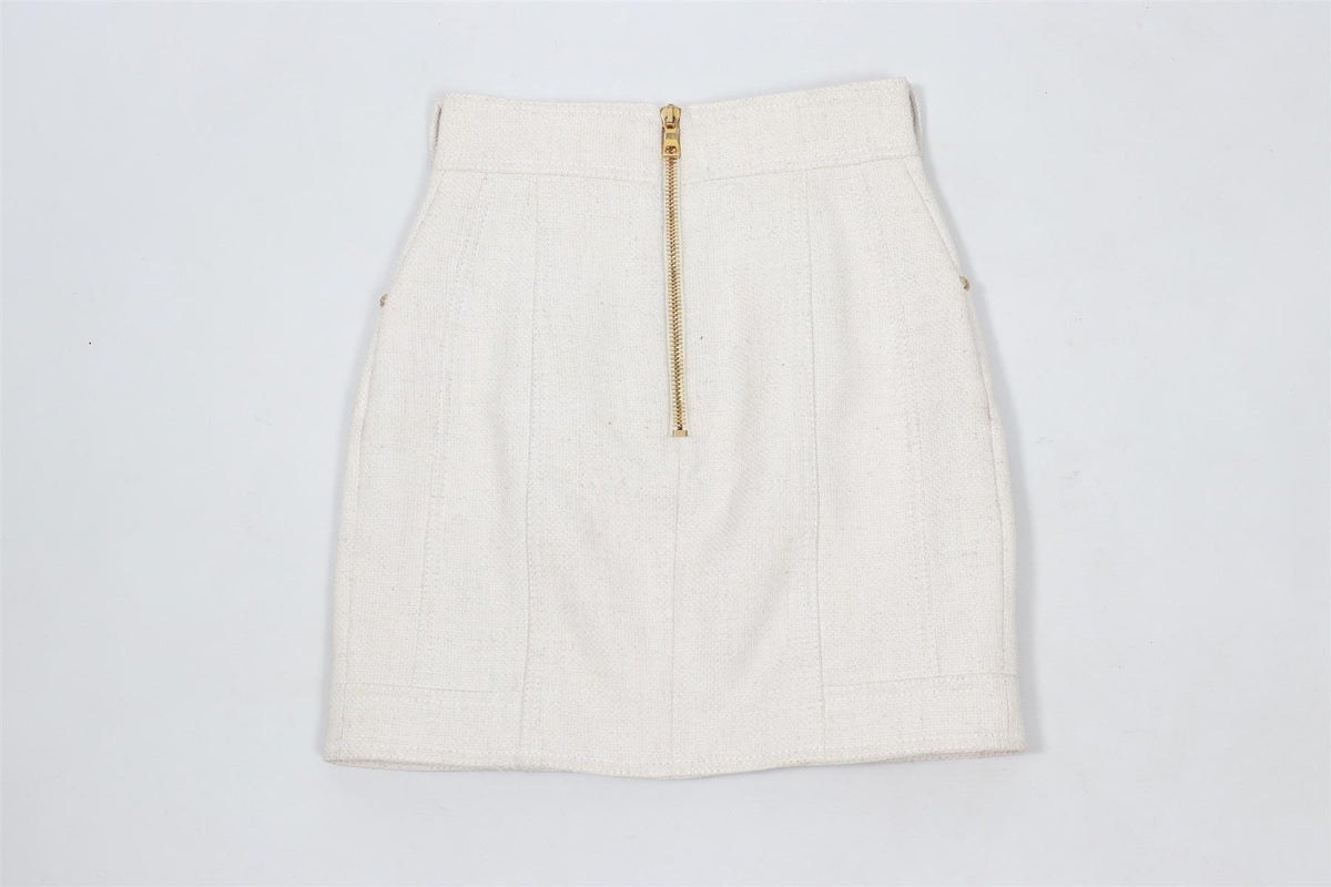 BALMAIN WHITE LINEN BLEND MINI SKIRT FR 36 UK 8