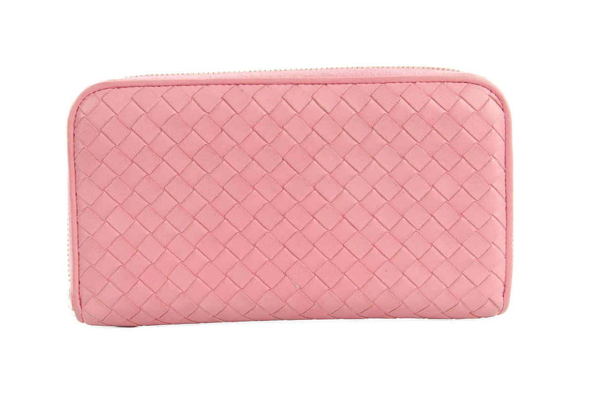 BOTTEGA VENETA PINK INTRECCIATO LEATHER WALLET