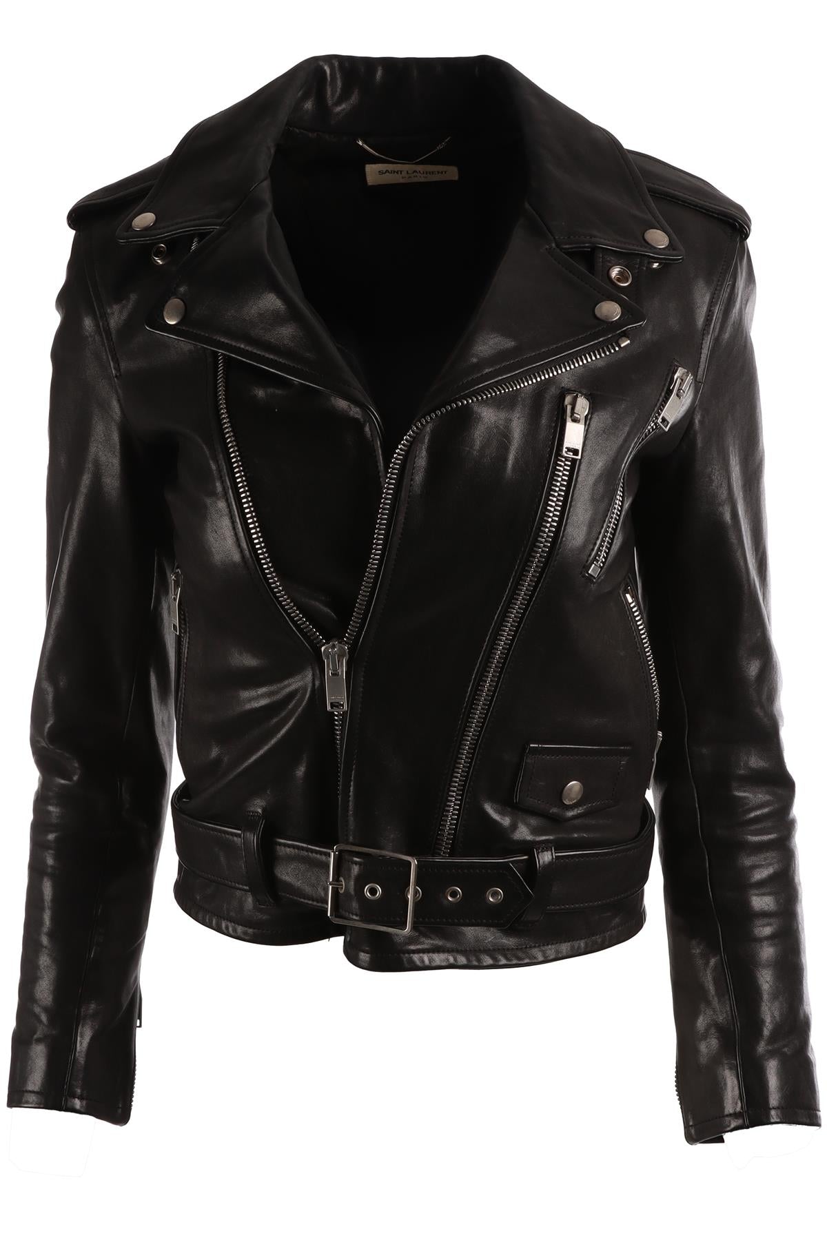 SAINT LAURENT BLACK LEATHER BIKER JACKET FR 38 UK 10