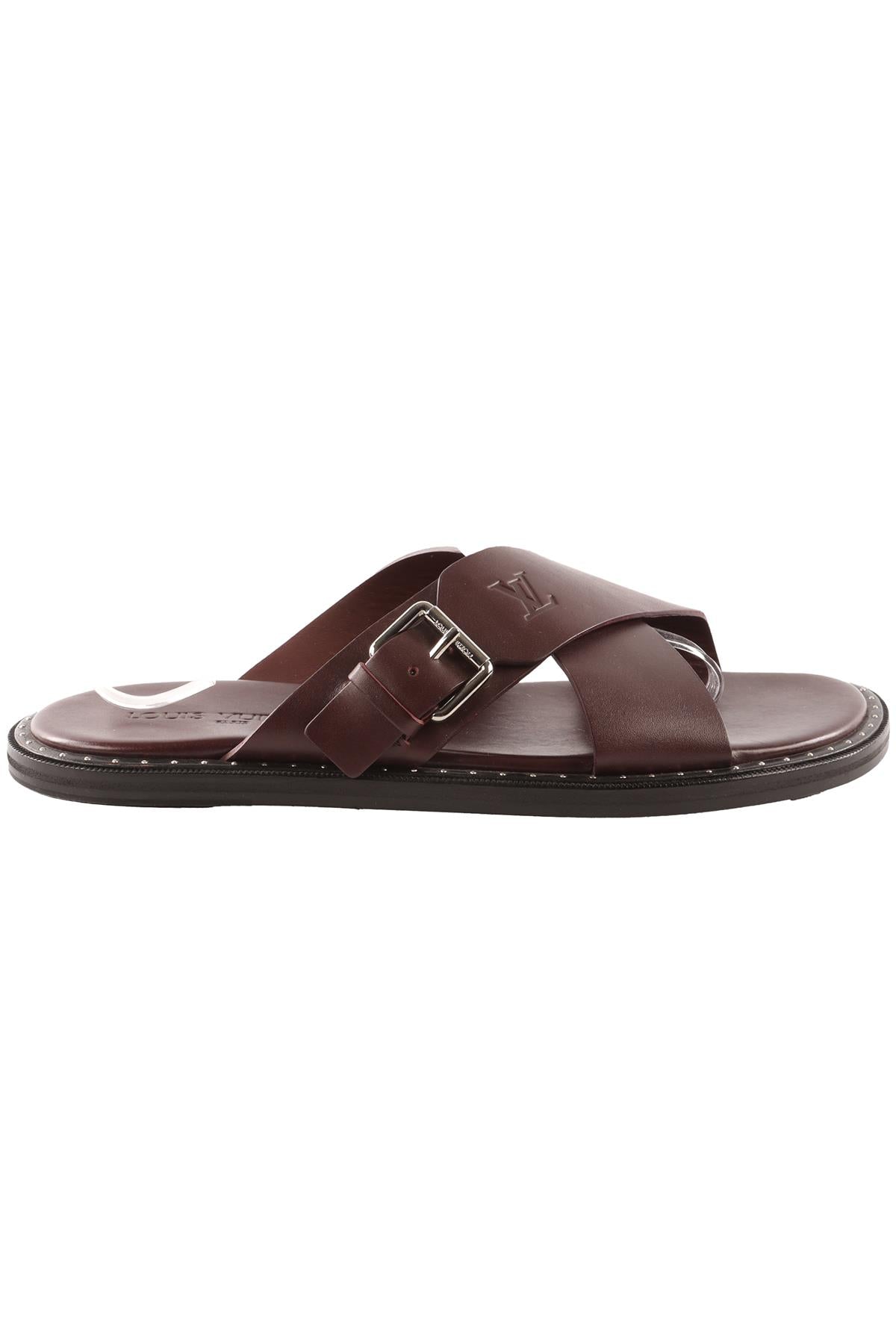 LOUIS VUITTON MAROON MEN'S LEATHER SANDALS EU 41.5 UK 7.5 US 8.5