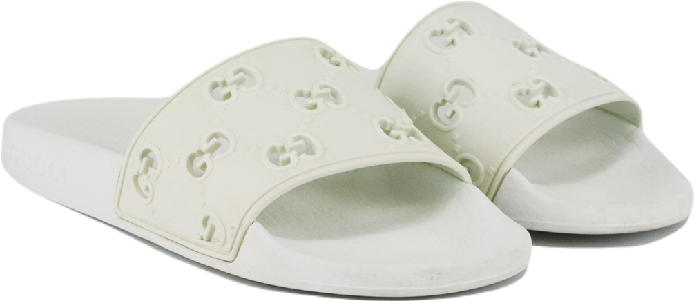 GUCCI KIDS UNISEX GG EMBOSSED RUBBER SLIDES EU 34 UK 2