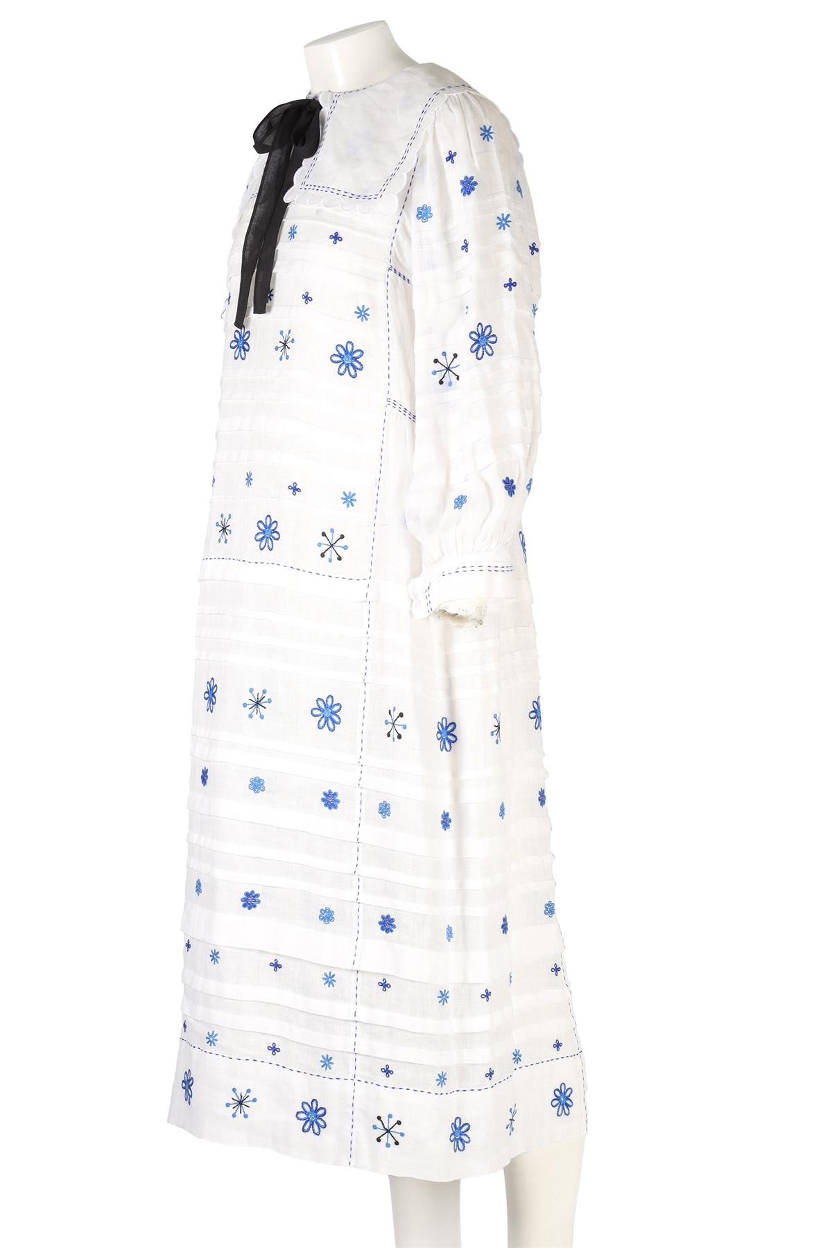 VITA KIN WHITE LINEN MIDI DRESS XSMALL