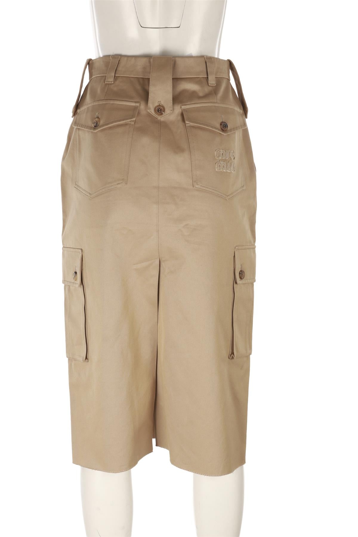 MIU MIU BEIGE COTTON MIDI SKIRT IT 40 UK 8