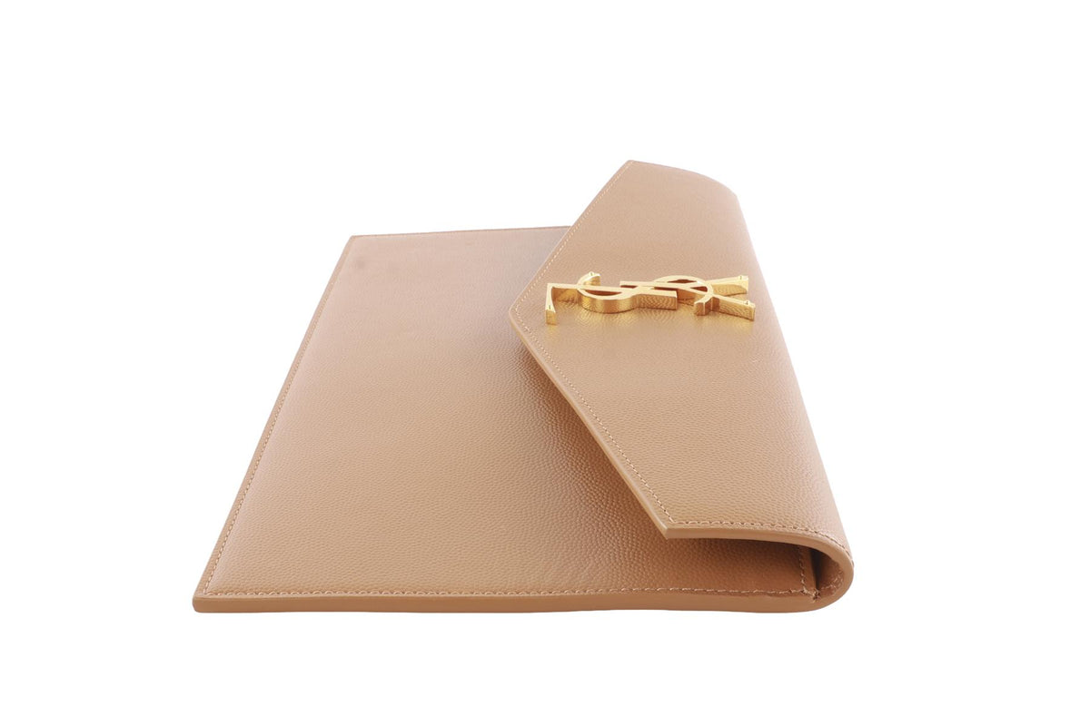 SAINT LAURENT TAN UPTOWN LEATHER CLUTCH
