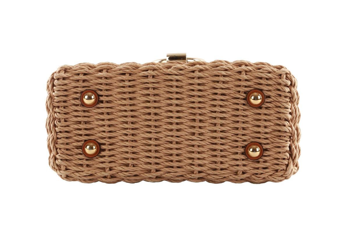 SALVATORE FERRAGAMO TAN MARGOT WICKER TOTE BAG