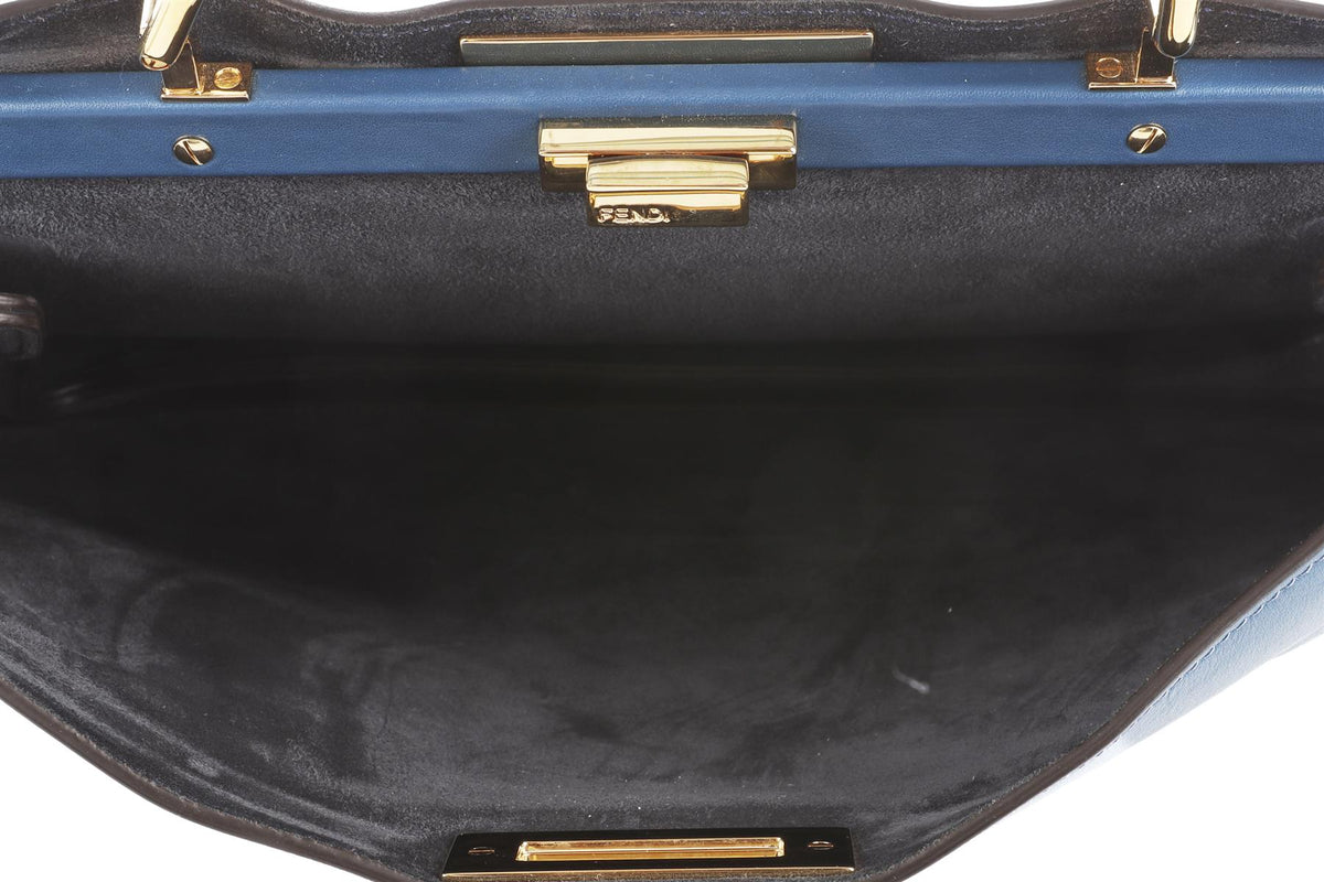 FENDI BLUE PEEKABOO SOFT LARGE LEATHER TOTE BAG