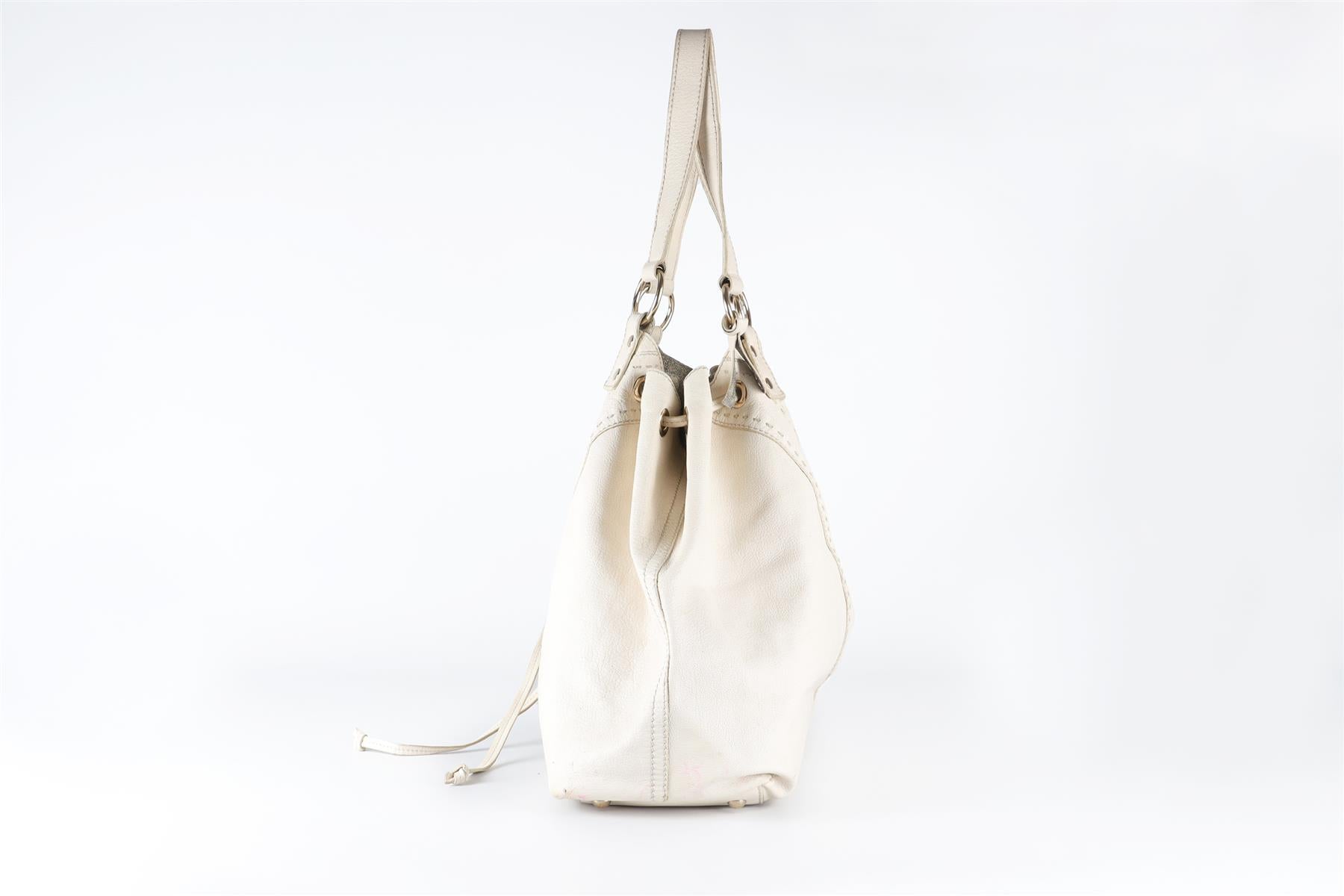 YVES SAINT LAURENT WHITE REVERSIBLE DOUBLE SAC Y LEATHER TOTE BAG
