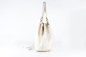 YVES SAINT LAURENT WHITE REVERSIBLE DOUBLE SAC Y LEATHER TOTE BAG