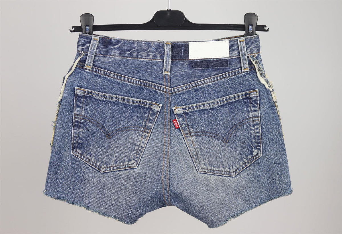 RE/DONE DISTRESSED HIGH WAISTED DENIM SHORTS W24 UK 6