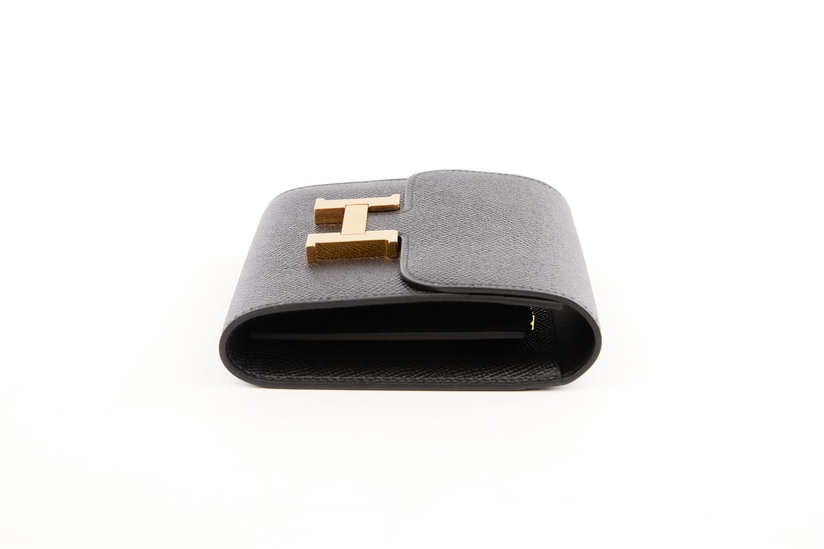 HERMÈS BLACK 2020 CONSTANCE COMPACT EPSOM LEATHER WALLET