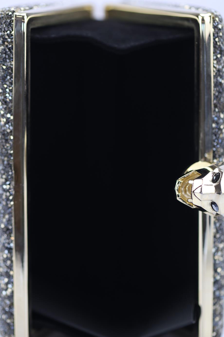 STARK CRYSTAL EMBELLISHED SUEDE AND SILVER TONE CLUTCH