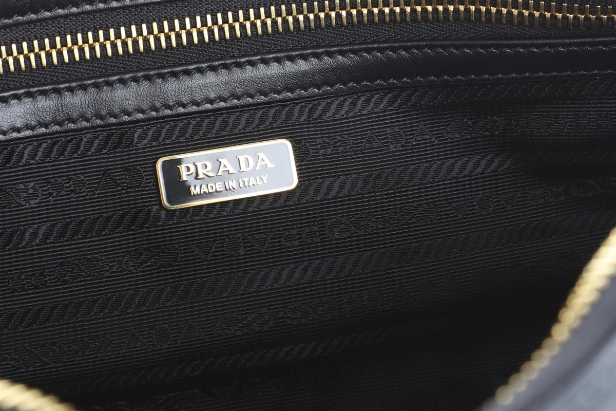 PRADA BLACK RE-NYLON LEATHER AND NYLON SHOULDER BAG