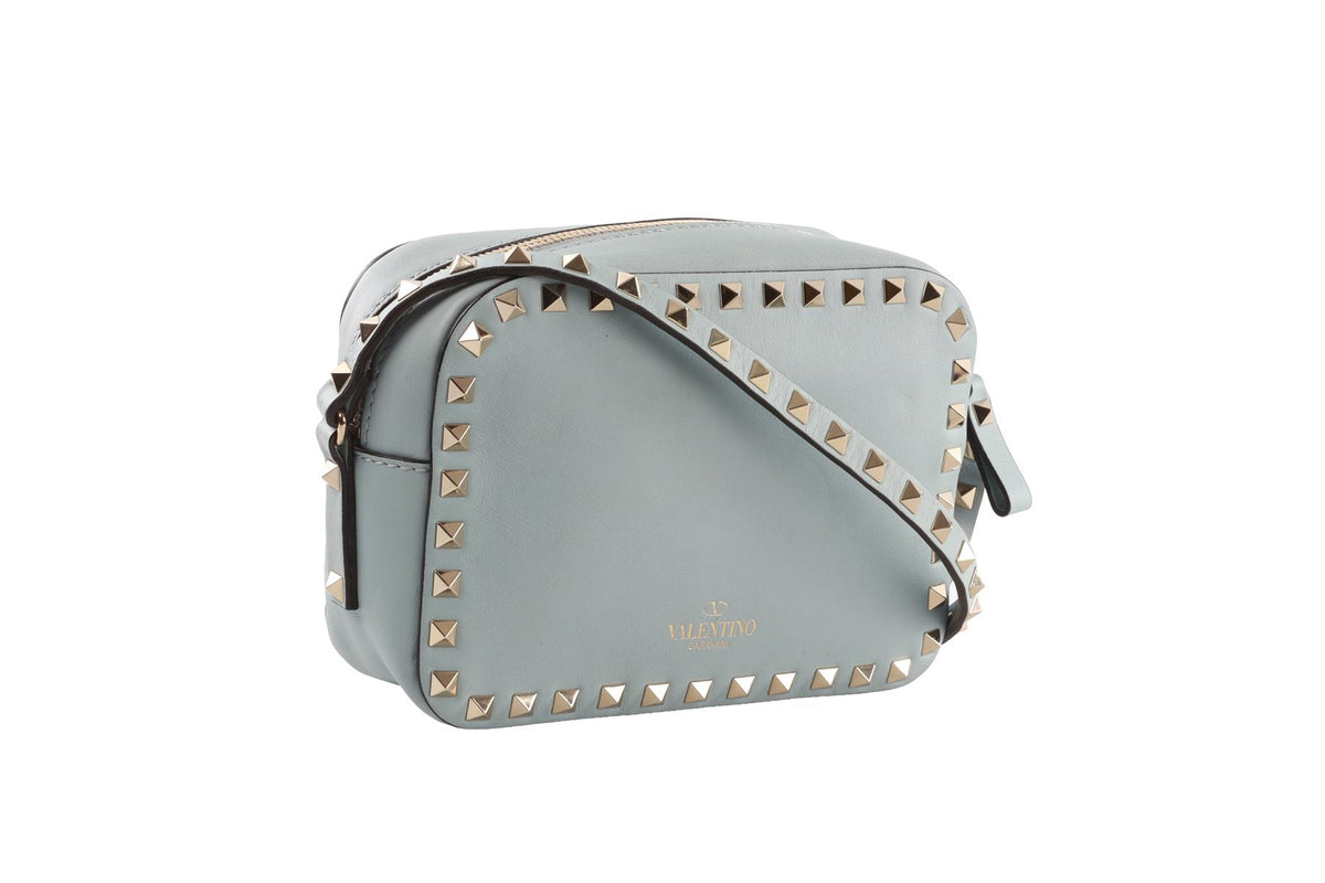BLUE ROCKSTUD LEATHER SHOULDER BAG