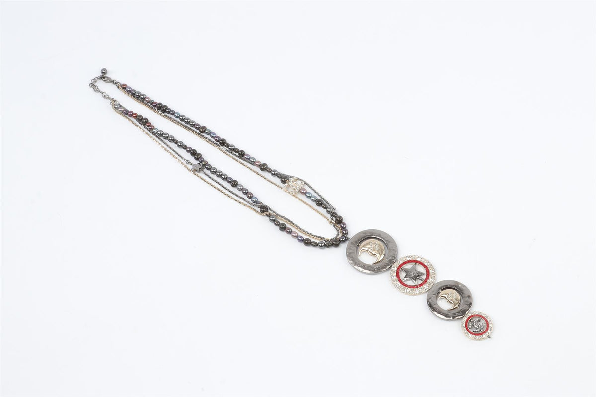 CHANEL GREY 2017 CC PEARL AND CHAIN NECKLACE