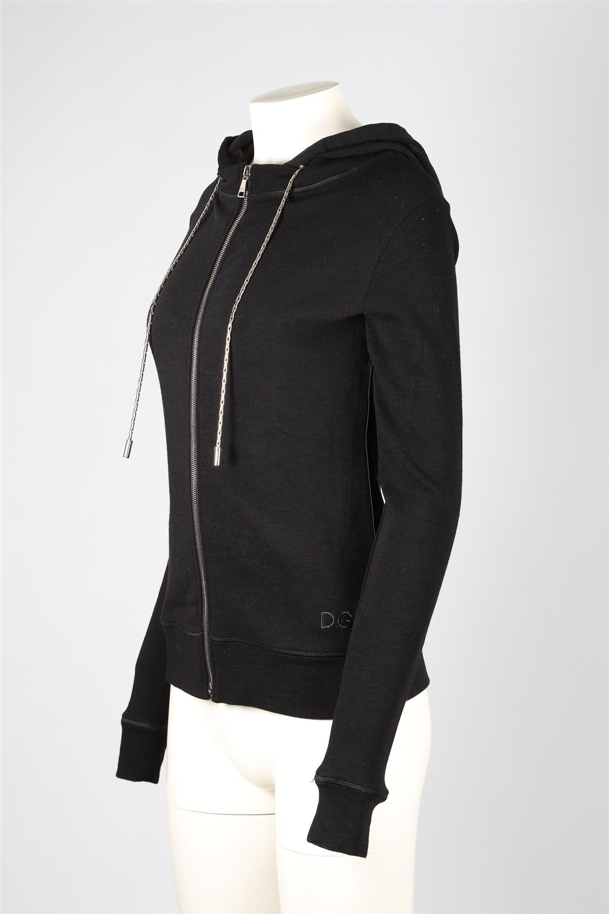 DOLCE & GABANNA BLACK WOOL BLEND HOODIE FR 46 UK 18