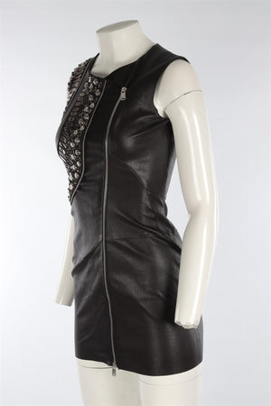 JITROIS BLACK LEATHER MINI DRESS FR 38 UK 10