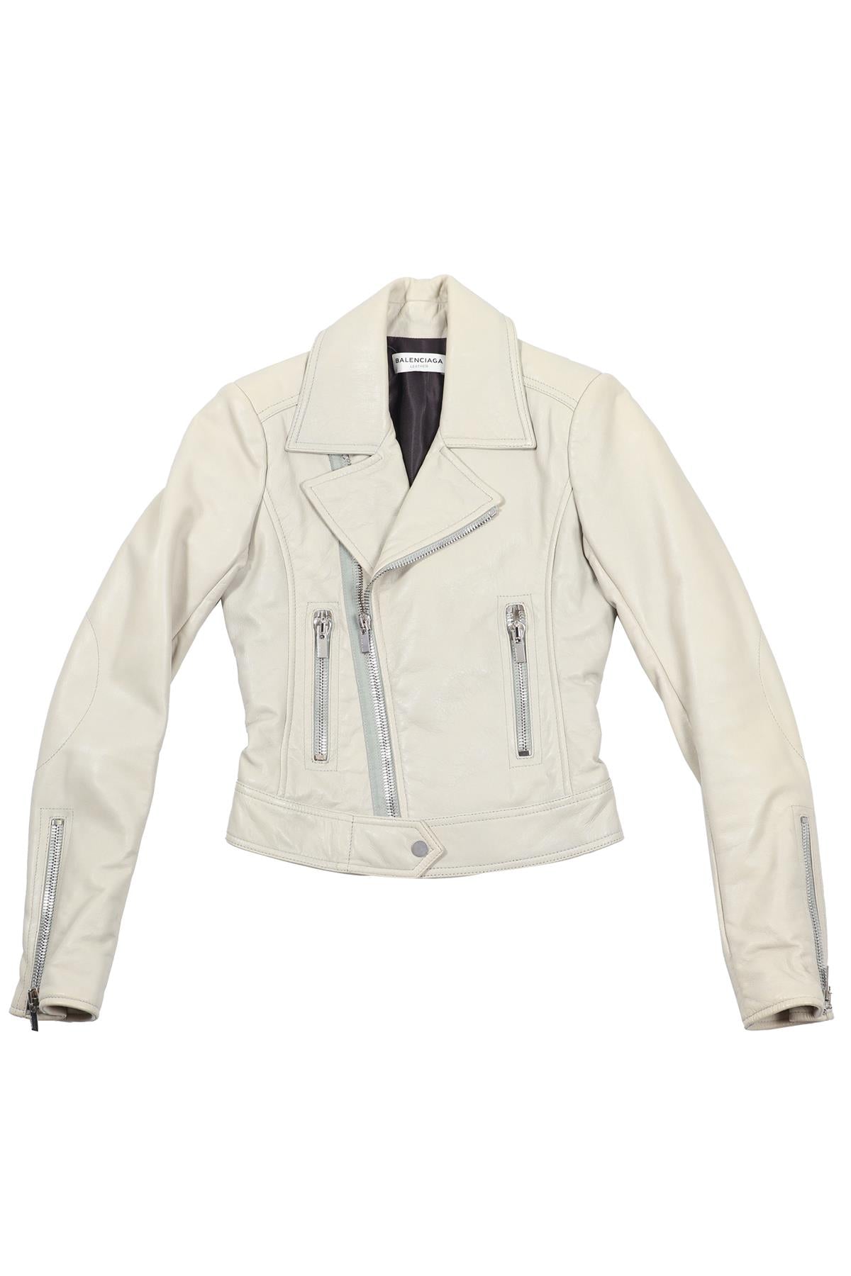 BALENCIAGA CREAM LEATHER JACKET FR 34 UK 6