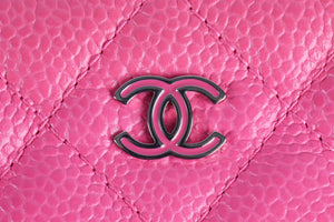 CHANEL PINK 2014 O-CASE MEDIUM QUILTED CAVIAR LEATHER CLUTCH