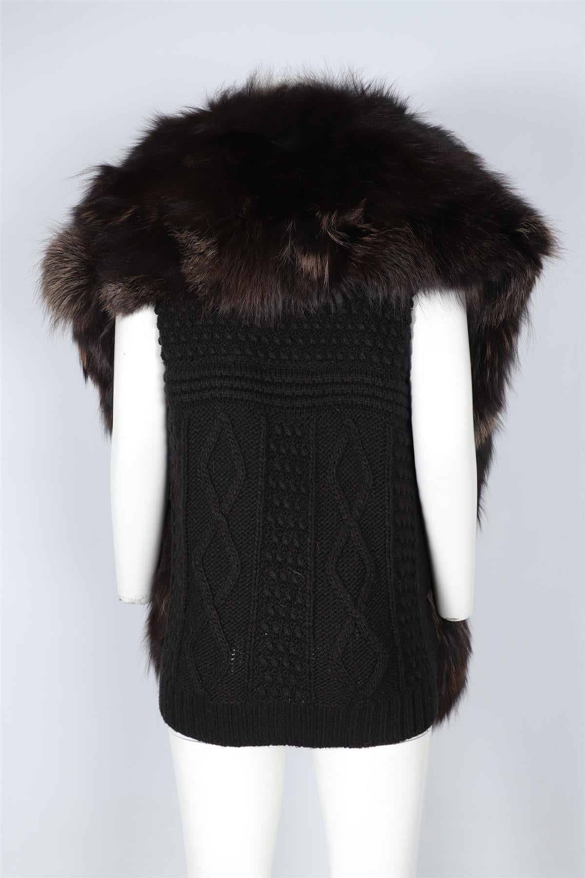 MIU MIU BLACK 2009 WOOL AND FOX FUR GILET IT 40 UK 8