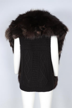 MIU MIU BLACK 2009 WOOL AND FOX FUR GILET IT 40 UK 8