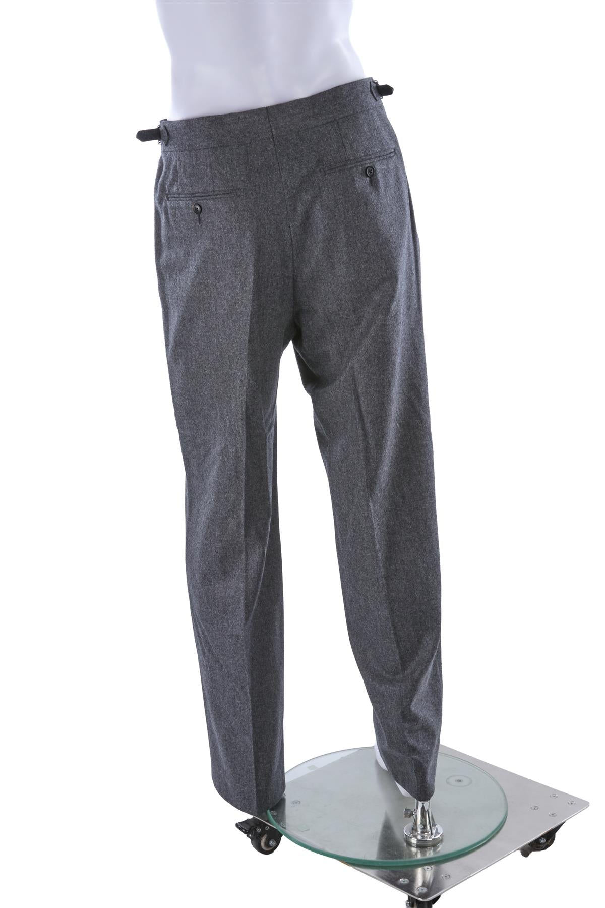 GREY MEN'S WOOL STRAIGHT LEG PANTS