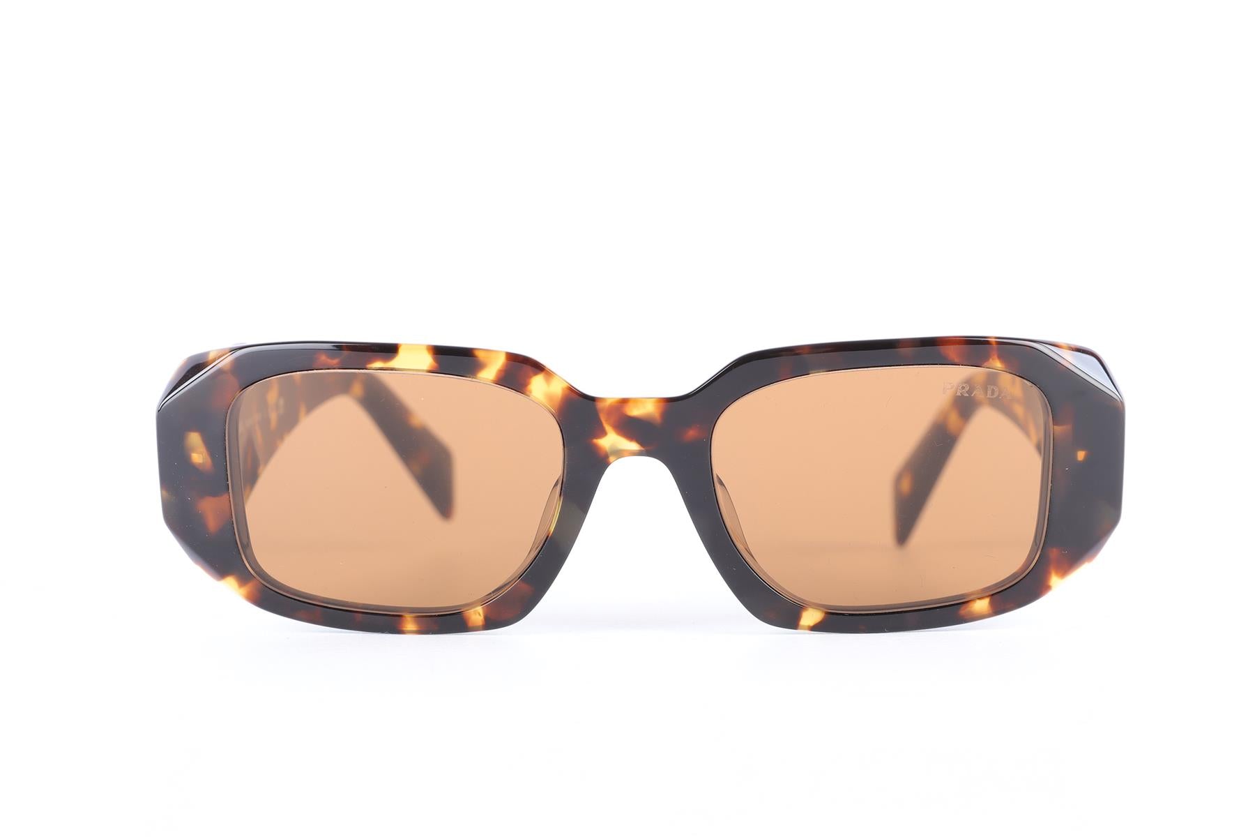 PRADA BROWN RECTANGLE FRAME ACETATE SUNGLASSES