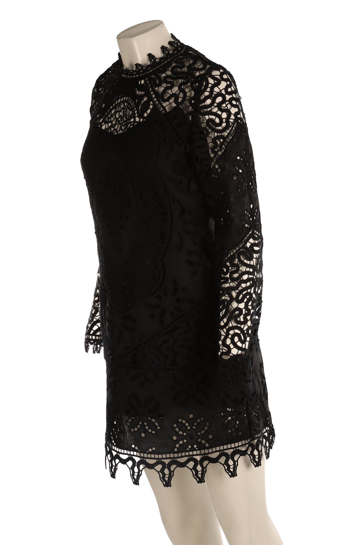 ULLA JOHNSON BLACK CROCHET MINI DRESS US 4 UK 8