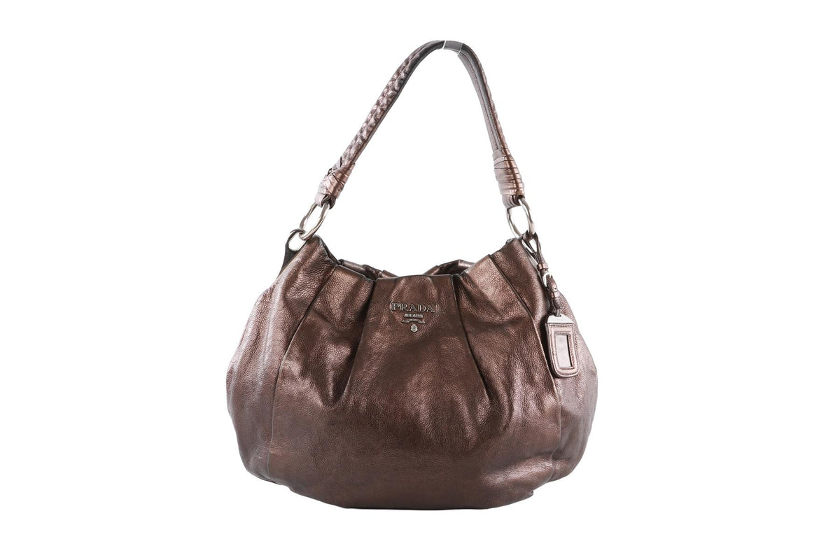 PRADA METALLIC GLACE MORDORE LEATHER SHOULDER BAG
