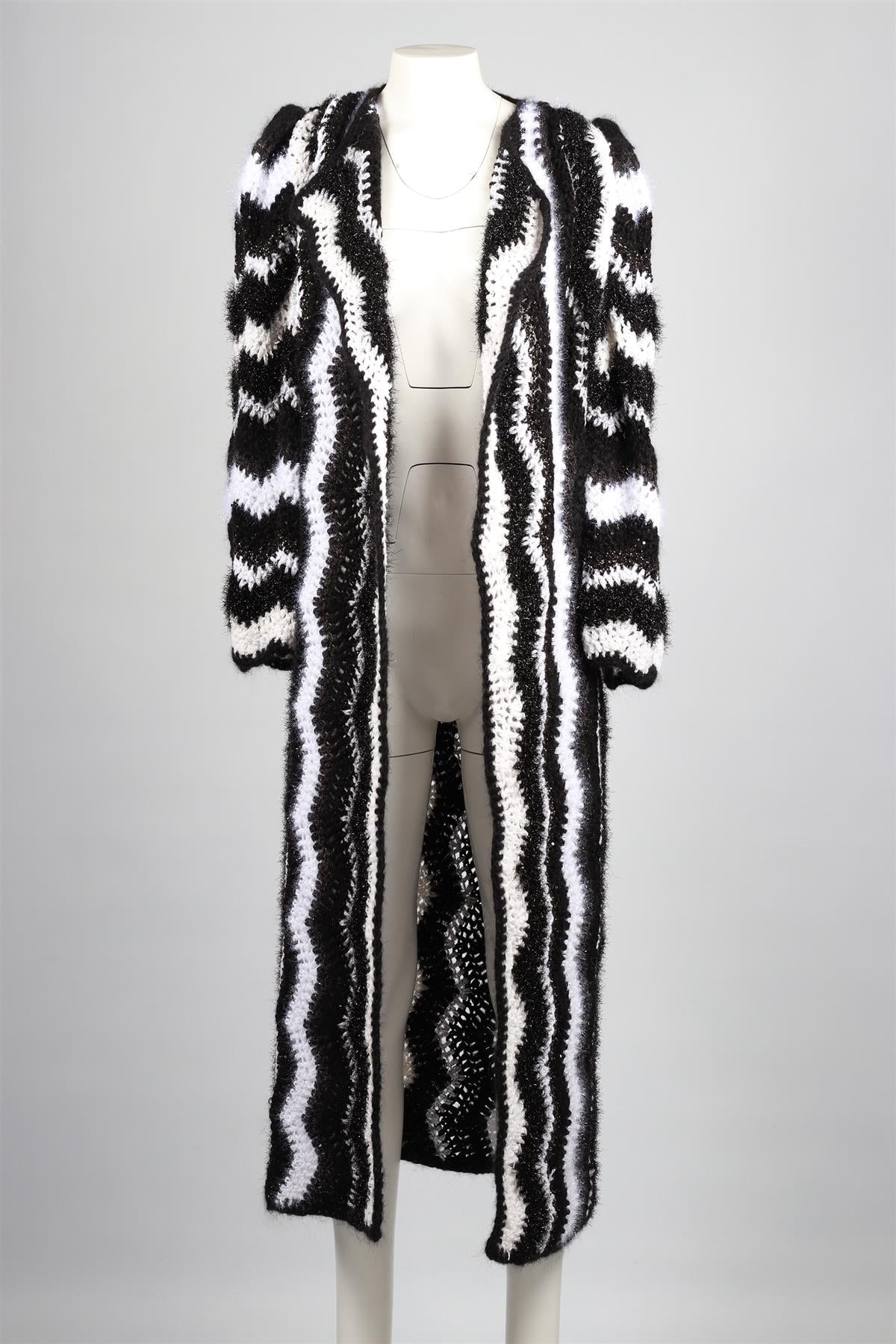 MARIDRUNA BLACK AND WHITE WOOL CARDIGAN ONE SIZE