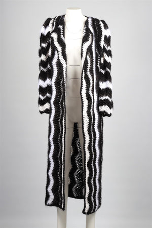 MARIDRUNA BLACK AND WHITE WOOL CARDIGAN ONE SIZE