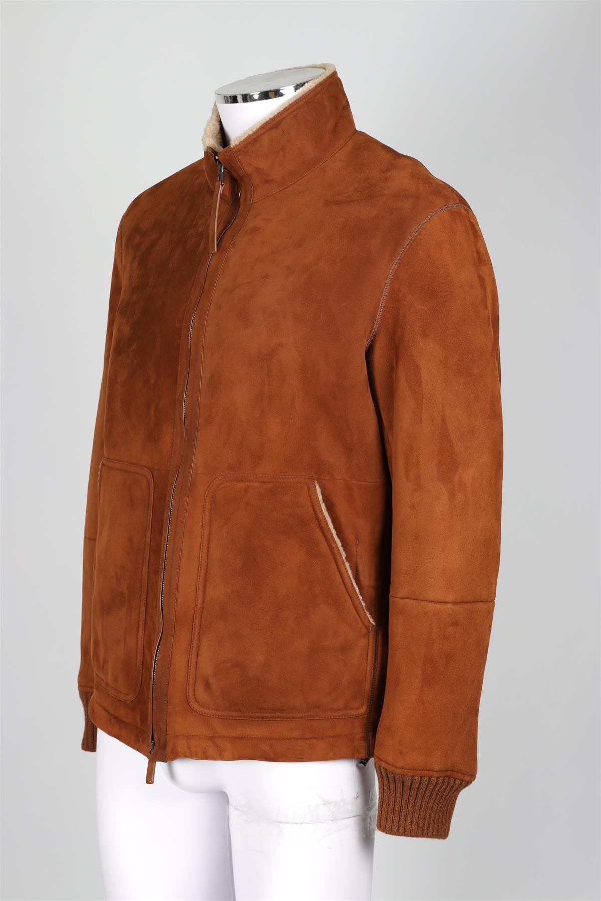 ERMENEGILDO ZEGNA BROWN MEN'S SHEARLING AND SUEDE JACKET IT 50 UK/US CHEST 40