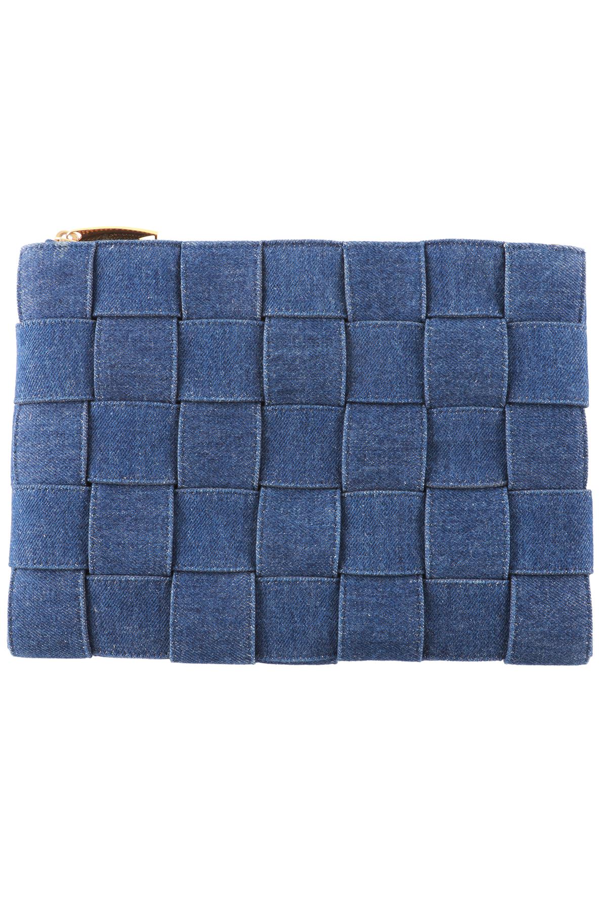 BOTTEGA VENETA BLUE INTRECCIATO DENIM CLUTCH