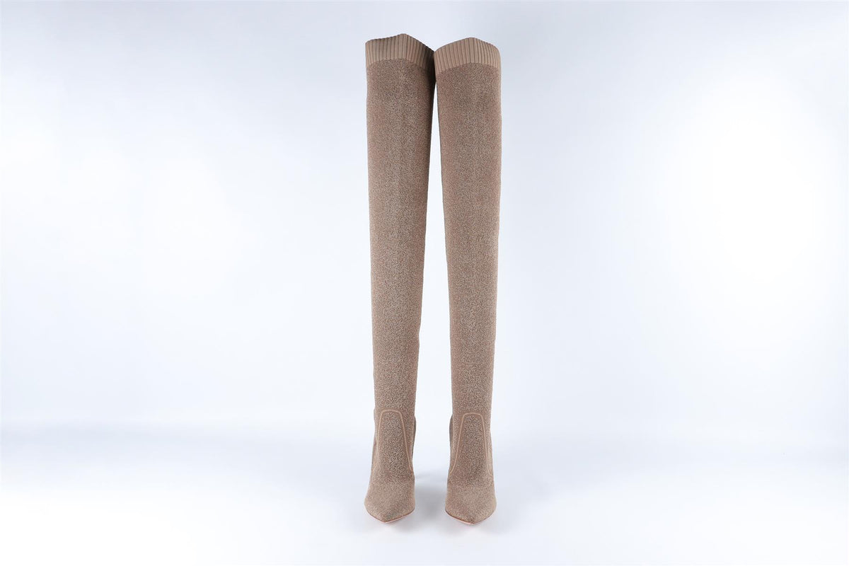 GIANVITO ROSSI TAN KNIT OVER THE KNEE BOOTS EU 38 UK 5 US 8