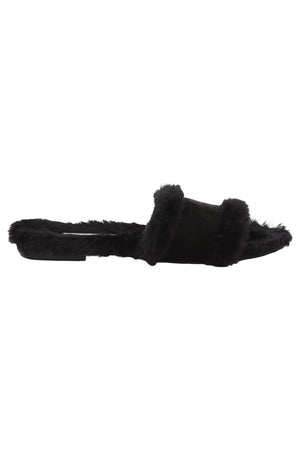 MANOLO BLAHNIK BLACK SHEARLING SLIDES EU 38 UK 5 US 8