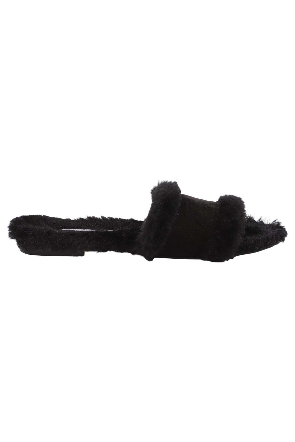 MANOLO BLAHNIK BLACK SHEARLING SLIDES EU 38 UK 5 US 8