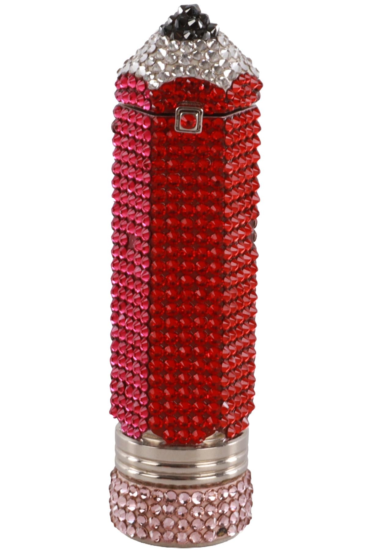 JUDITH LEIBER RED CRYSTAL AND SILVER TONE PILL BOX