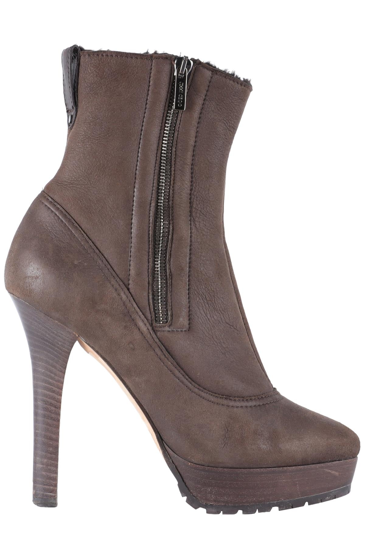JIMMY CHOO BROWN SHEARLING AND SUEDE ANKLE BOOTS EU 38.5 UK 5.5 US 8.5