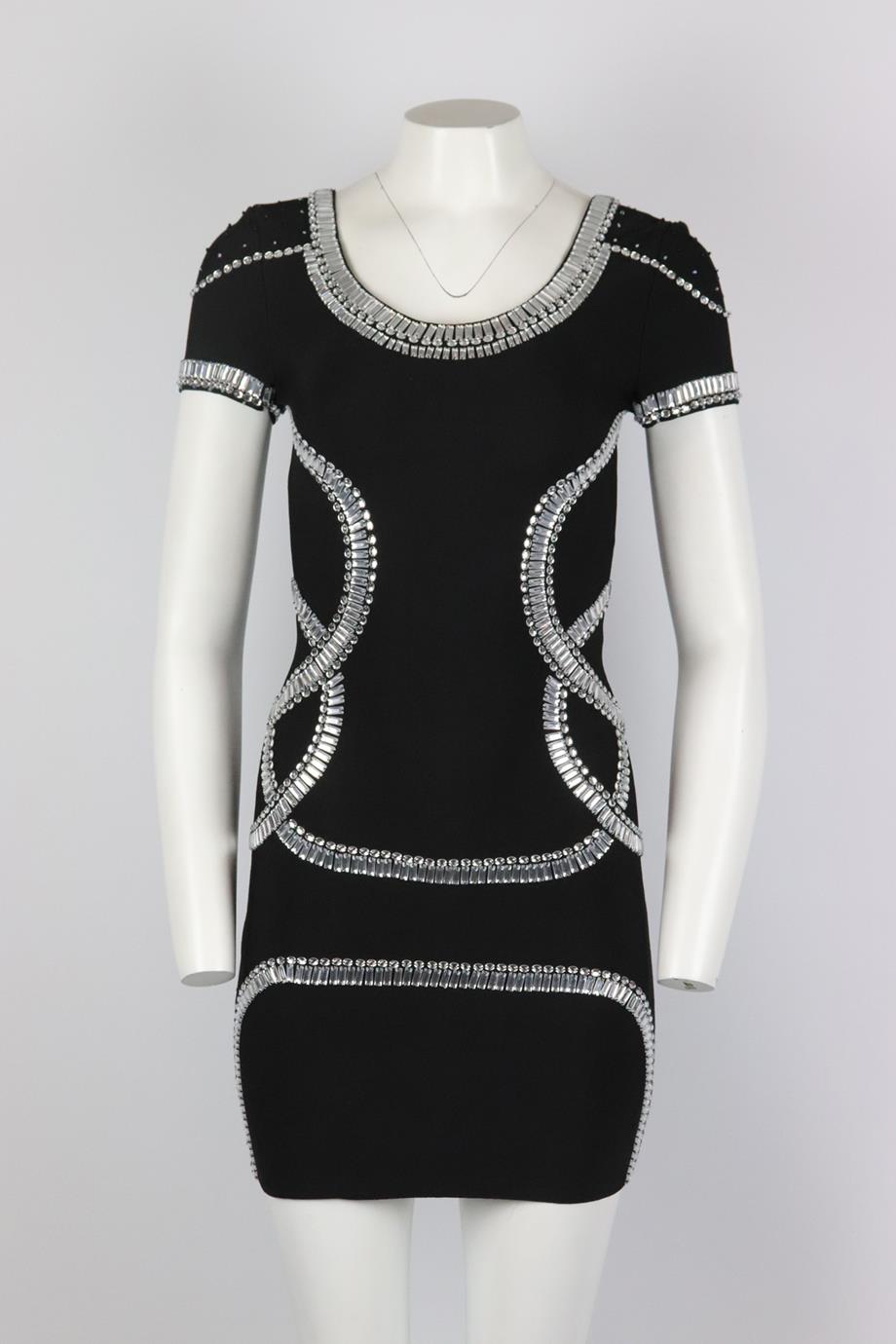 HERVE LEGER EMBELLISHED STRETCH KNIT MINI DRESS SMALL