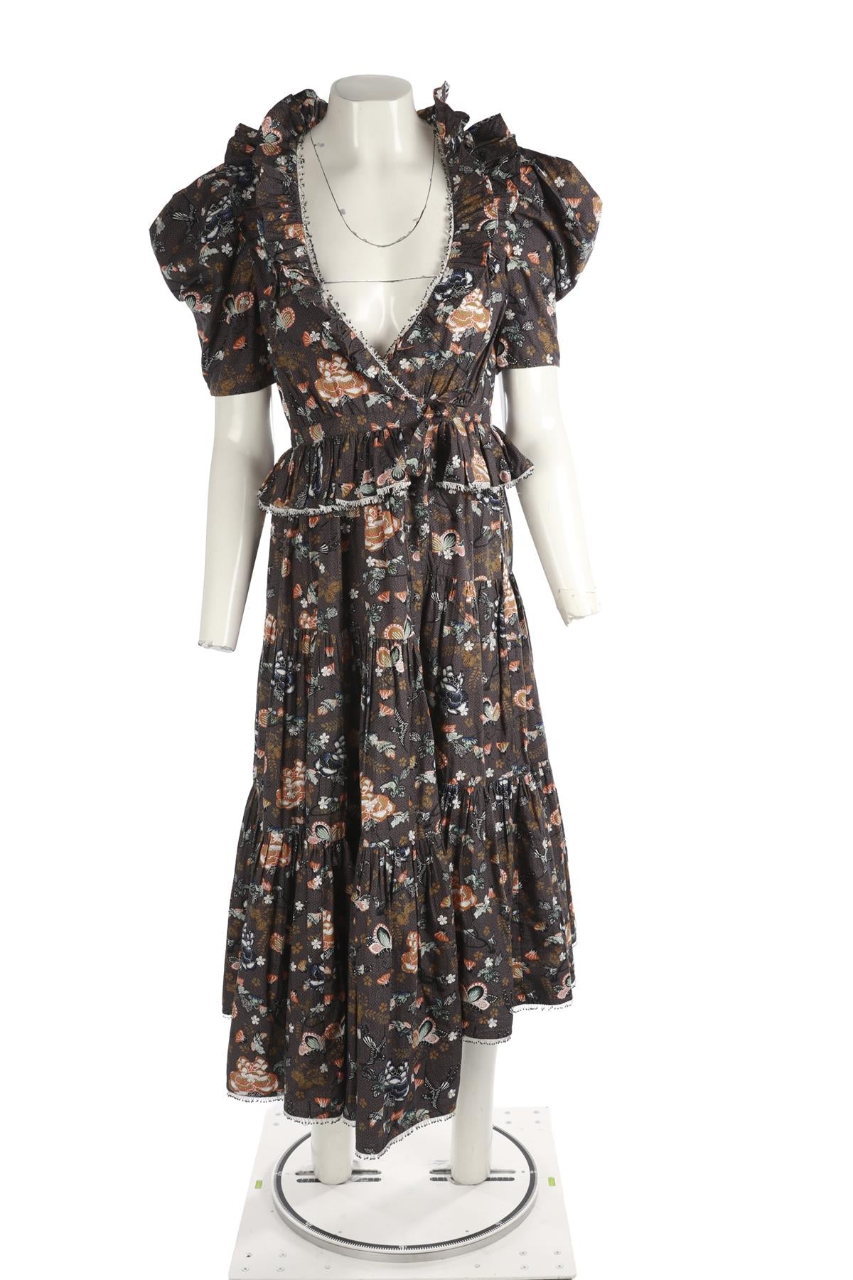 ULLA JOHNSON GREY COTTON MAXI DRESS US 0 UK 4