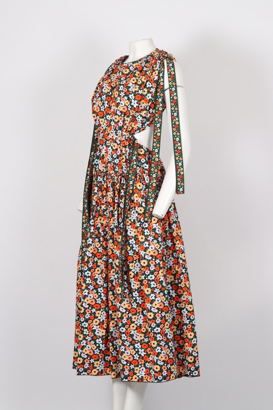 AGUA BENDITA FLORAL COTTON MIDI DRESS LARGE