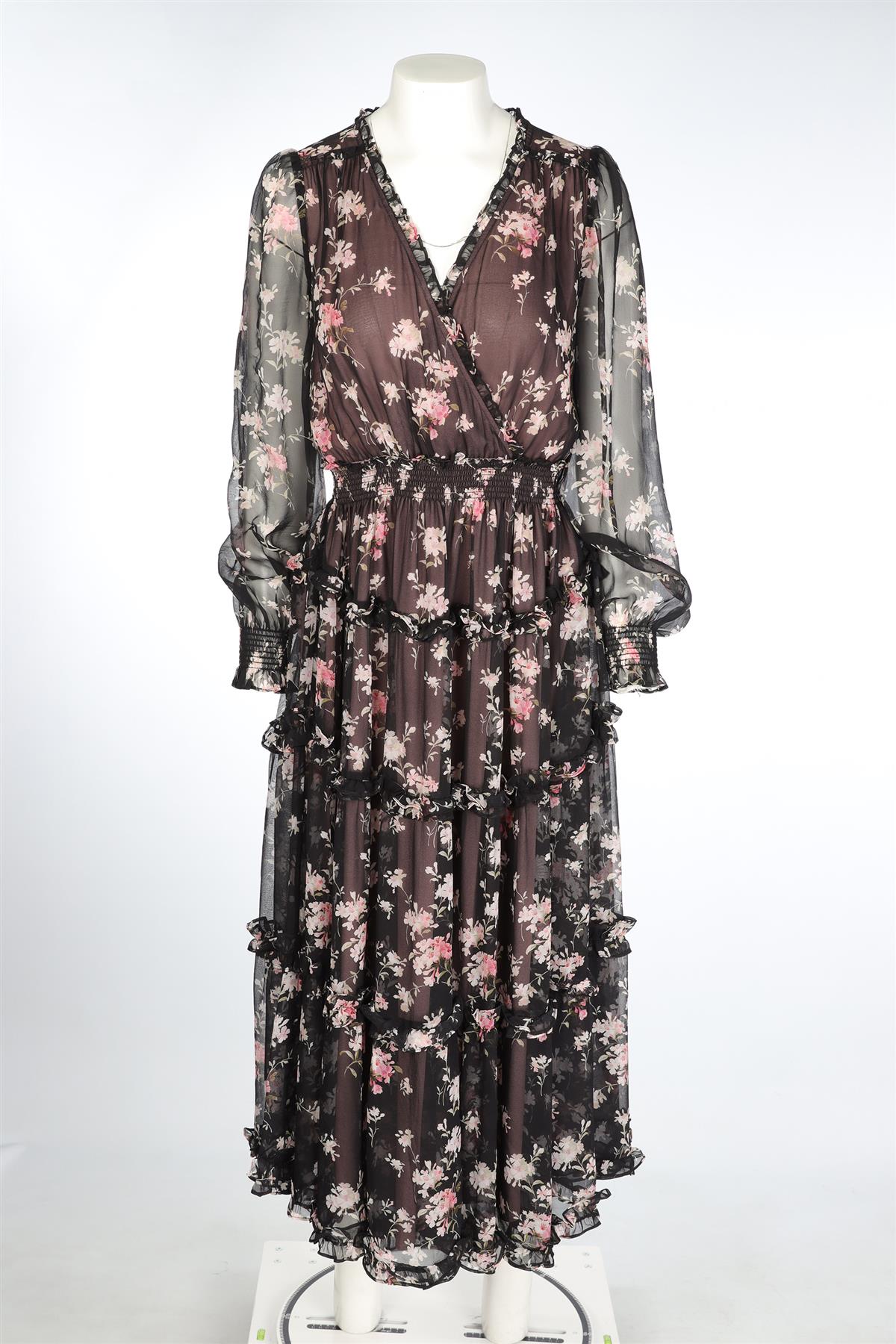 LOVESHACKFANCY BLACK SILK MAXI DRESS MEDIUM