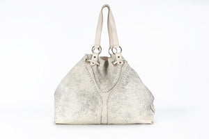 YVES SAINT LAURENT WHITE REVERSIBLE DOUBLE SAC Y LEATHER TOTE BAG